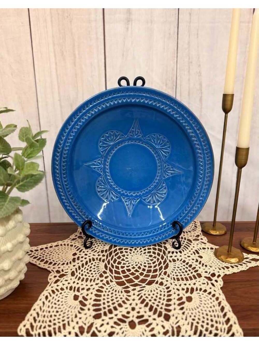 ZODAX Blue Ceramic Charger Plate 13” Geometric Sunburst Wall Decor
